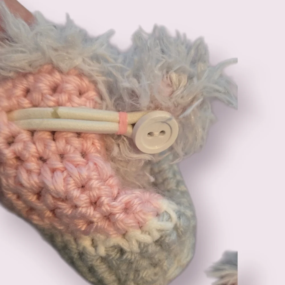 Handmade Cozy Pink and Gray Baby Booties